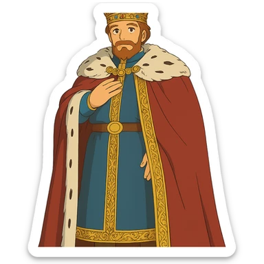 ghibli style regal king with ornate crown sticker