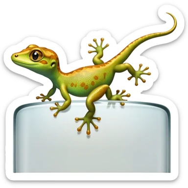 cinematic-gecko-realistic-full-body-climbing-emoji,-tiny-agile-frame-sticking-to-a-glass-surface-with-specialized-toes,-smooth-speckled-skin-in-rich-earthy-tones,-large-glistening-eyes-wide-and-watchful,-delicate-curved-tail-balancing-its-body,-tiny-mouth-hinting-at-an-adorable-smirk,-simplified-yet-realistic-focused-features,-highly-detailed,-glowing-with-a-subtle-warm-luminance sticker