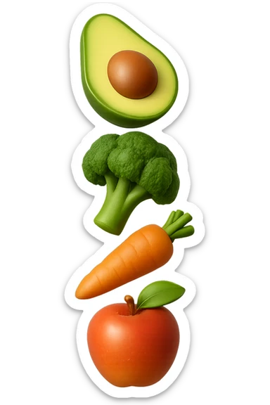 emoji stile iphone in 3d di cibo sano che fluttua in aria vericalmente, iperrealistico 4k sticker