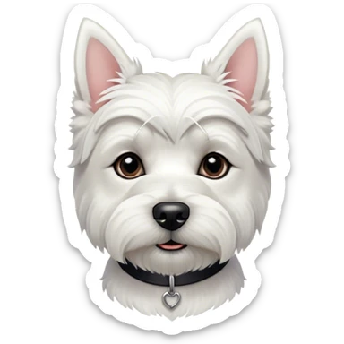 Cinematic Noble West Highland White Terrier Portrait Emoji, Poised and regal, with a compact, sturdy build and a pristine, well-groomed pure white coat, deep-set soulful dark eyes, Simplified yet sharp and sophisticated features, highly detailed, glowing with a soft, dignified glow, high shine, intelligent and loyal, stylized with an air of confidence, focused and attentive, soft glowing outline, capturing the essence of a watchful and determined companion, so majestic it feels as though it could trot out of the screen with effortless authority! sticker
