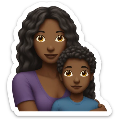 Black mom with long hair hugs black boy  sticker