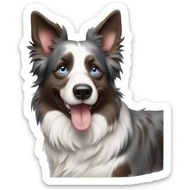 blue merle border collie with blue eyes and brown heterochroma smiling sticker