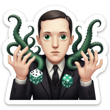 writer Lovecraft throwing dice, with tentacles in the background sticker