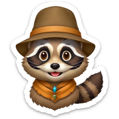 colorfull racoon with mustache sticker
