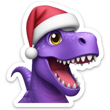 A purple dinosaur wearing a Santa hat with Christmas lights and Christmas tree  sticker