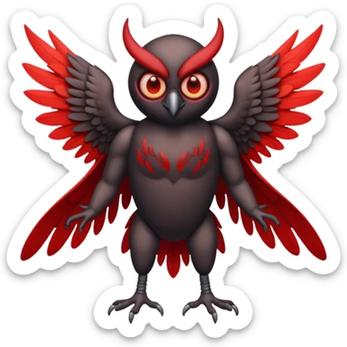 Create a scary emoji of the mothman with bright red eyes and as depicted in the legend. Make it less bird like sticker