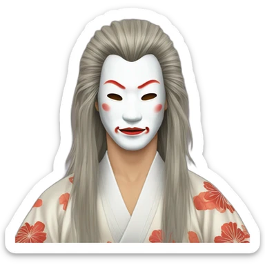 hot-guy-noh-mask-longhair-japanese-kimono sticker