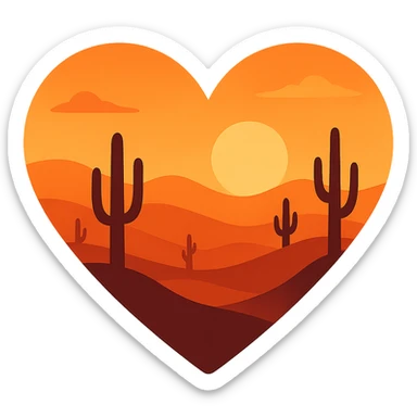 heart with a desert sunset theme, clean digital illustration sticker