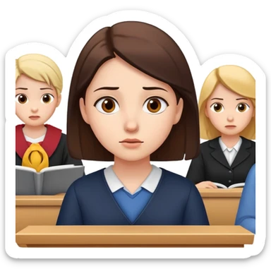 female student attentively listening during a lecture, focused expression sticker
