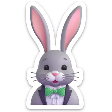 cute Easter bunny with a green plaid bow tie sticker