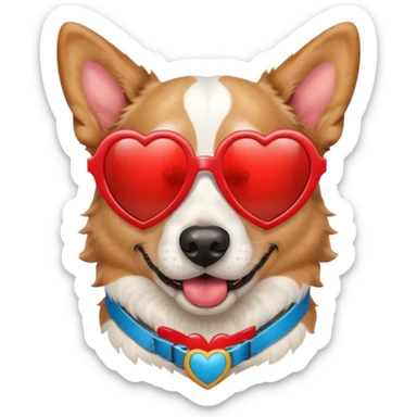 Chien blanc type Montagne avec des lunettes de soleil en forme de cœur rouge sticker