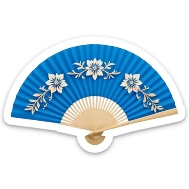 blue paper hand fan with pattern sticker