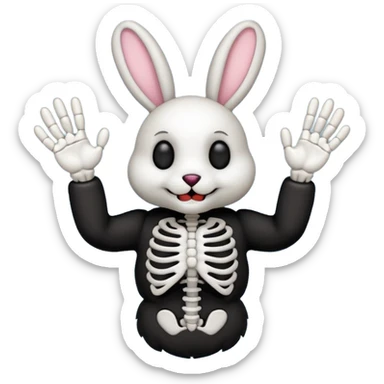 Emoji tête de peluche Lapin squelette noire qui fait bonjour de la main  sticker