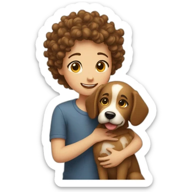 boy + girl hugs curly dog sticker