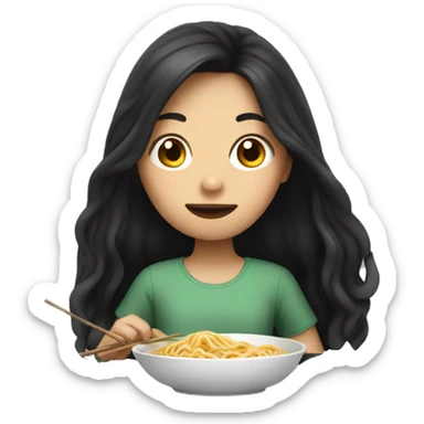 Girl with long dark hair eating noodles sticker