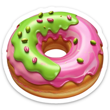 donut with light green & pink swirled frosting & pistachio pieces sticker