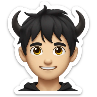 Boy with demon horns, black hair and clack eyes cute sticker