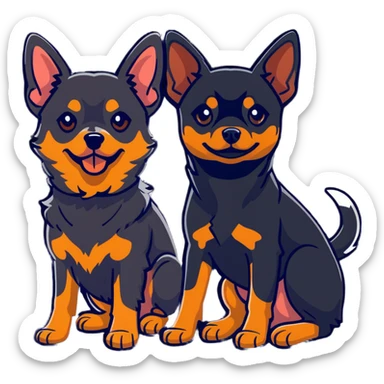 two shepherd dogs and a miniature pinscher Chihuahua together sticker