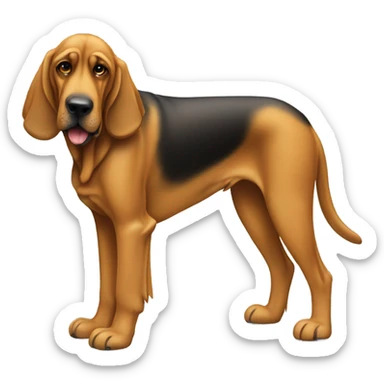 A bloodhound dog standing on all fours, with a white flag attached to its tail. sticker