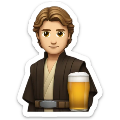Anakin skywalker holding a beer and a macbook sticker