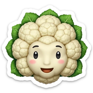single cauliflower head, simple, emoji style, no text sticker