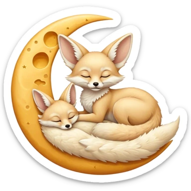 fennec sleeping on a moon sickle  sticker