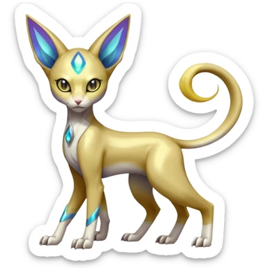 Shiny smooth glossy Meloetta-Sphynx-Lykoi-Sergal-Renamon-Wargreymon-Pokémon-Digimon-Fakémon-fusion-hybrid-creature sticker