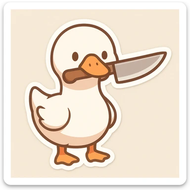 a goose with a knife in its mouth, chibi stickers cartoon style sticker