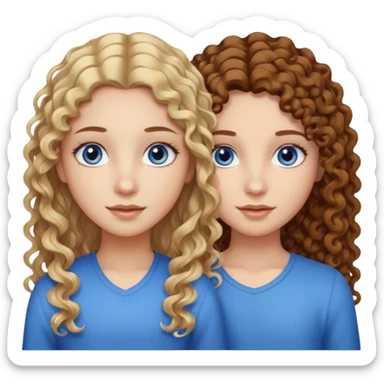 sisters, one has brown eyes, long curly brown hair, the other one has straight blond hair and blue eyes sticker