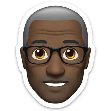 Shannon sharp with round faced suit and glasses and buzz cut and small eyes and over 50 small gray bearded receding hairline and black eyes sticker