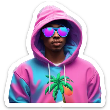 Multicoloured neon Vaporwave person smoking wearing hoodie dancing hip hop bucket hat tropical Skater fashion aesthetic baggy clothes graphic t shirt 420 sticker