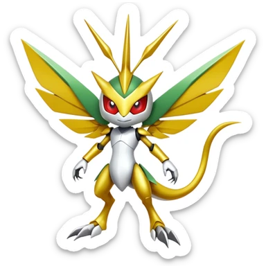 Cute Cool Edgy Shiny Ethereal Legendary Kartana-Digimon-Scizor-hybrid full body sticker