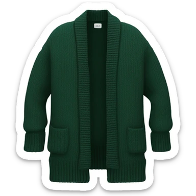 Dark green oversize wool open cardigan, isolated sticker