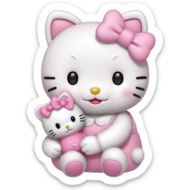 Sleepy hello kitty with a small teddy in her hand sticker