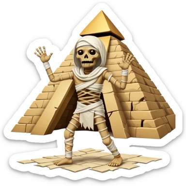 spooky dead mummy dancing in front of Egyptian pyramid sticker