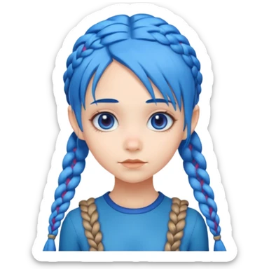 A cute alien girl with blue hair and four braids sticker