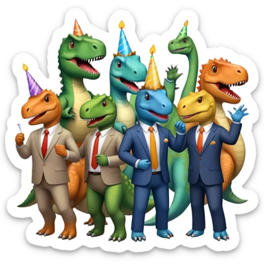 office dinosaurs in office suits celebrating birthday sticker