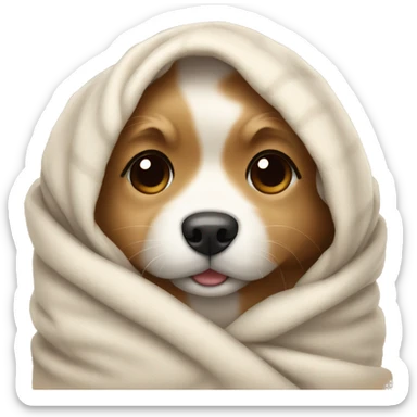 a cute fluffy dog wrapped in a blanket sticker