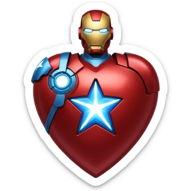 A red Iron Man heart with a glowing blue star in the center sticker