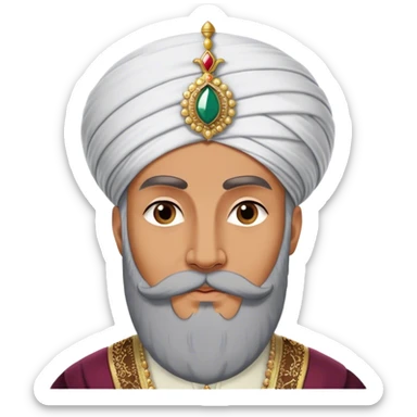 ​Cinematic Realistic Portrait of Suleiman the Magnificent, depicted as a regal Ottoman sultan adorned with a large, white, round, tall turban and a majestic grey beard, his commanding gaze bathed in warm, historic lighting that exudes timeless authority and grandeur, sticker