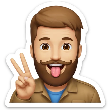 Man with beard sticking tongue out with peace sign up to tongue sticker