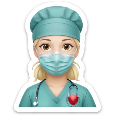 Female surgical tech with cap and mask sticker