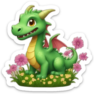 Cute dragon in flower field sticker