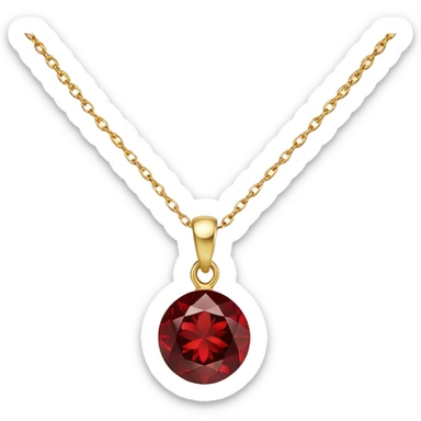 A polished round ball red garnet pendant suspended from a delicate gold chain, like a drop of enchanted starlight, glowing with the warmth of passion and the quiet power of transformation sticker