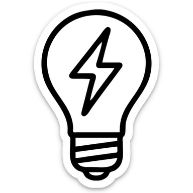 minimalist vector icon of a classic incandescent lightbulb with rounded glass bulb and screw-in base, with a sharp angular lightning bolt integrated into the bulb's outline blending both shapes, clean modern vector art, single dark gray color, no gradients or shadows, bold clear lines, balanced proportions, unified design sticker