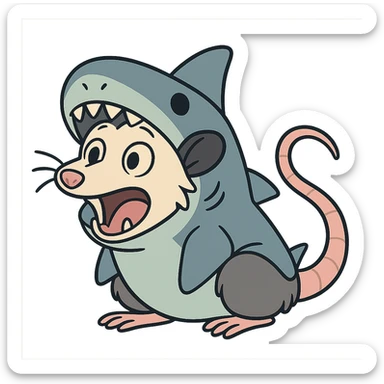 cute cartoon possum dressed up like a shark sticker