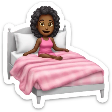 mulher pele clara cabelo escuro com pijama rosa dormindo cama  sticker
