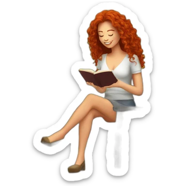 woman with long curly red hair reading a book with a glass of wine in a park sticker