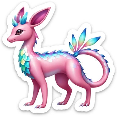 Colorful Iridescent Exotic Amaura-Salazzle-Aurorus-Sylveon-Fakémon-hybrid-creature (full body)  sticker