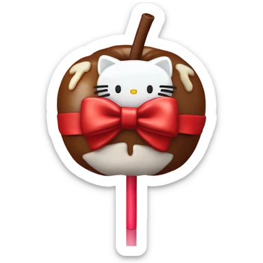 Hello kitty themed candied apple with a red bow sticker